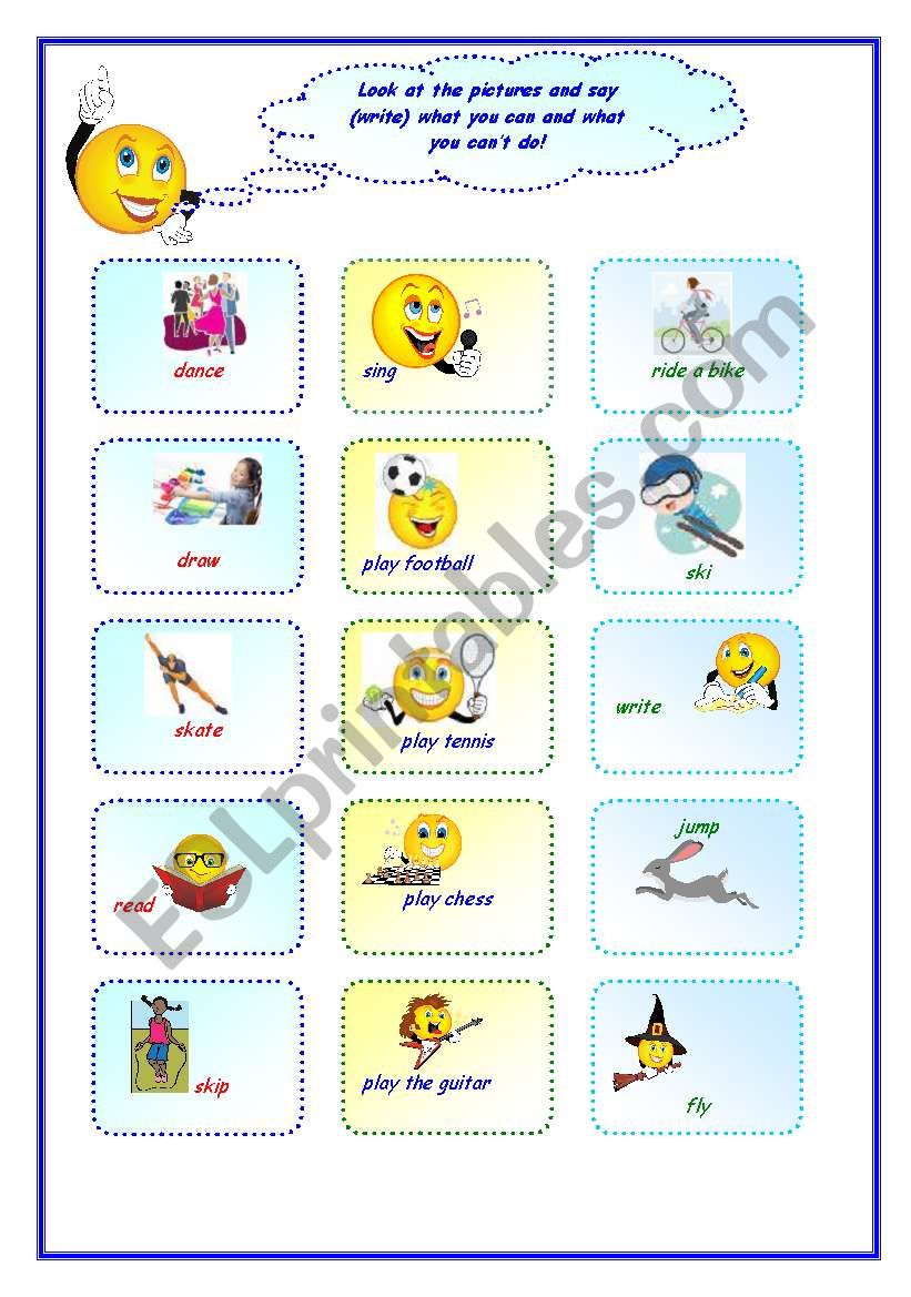 Action verbs_can/cant worksheet