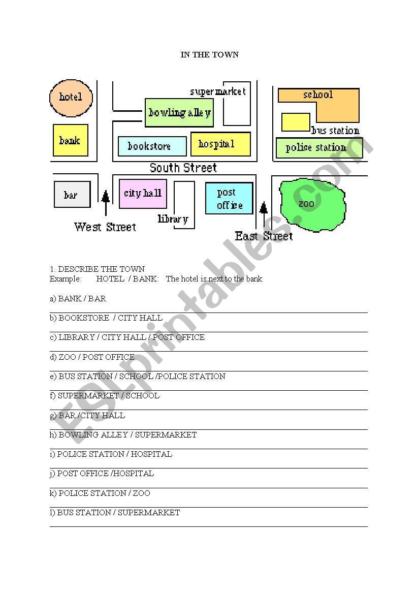 IN THE TOWN worksheet