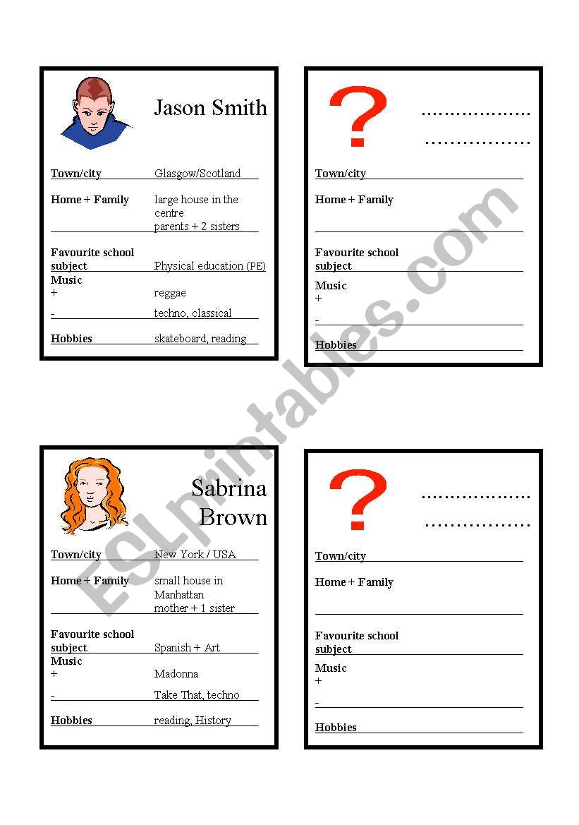 basic role cards - giving and asking for personal information