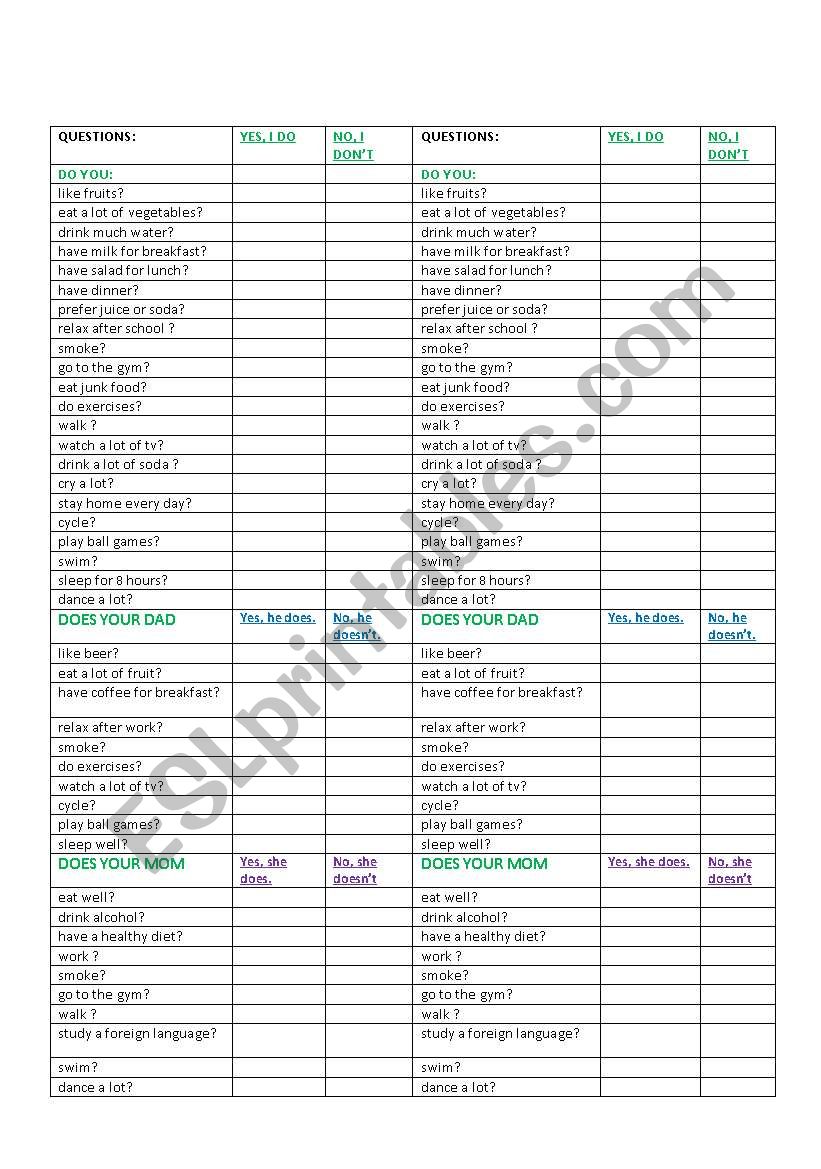 present simple questions worksheet