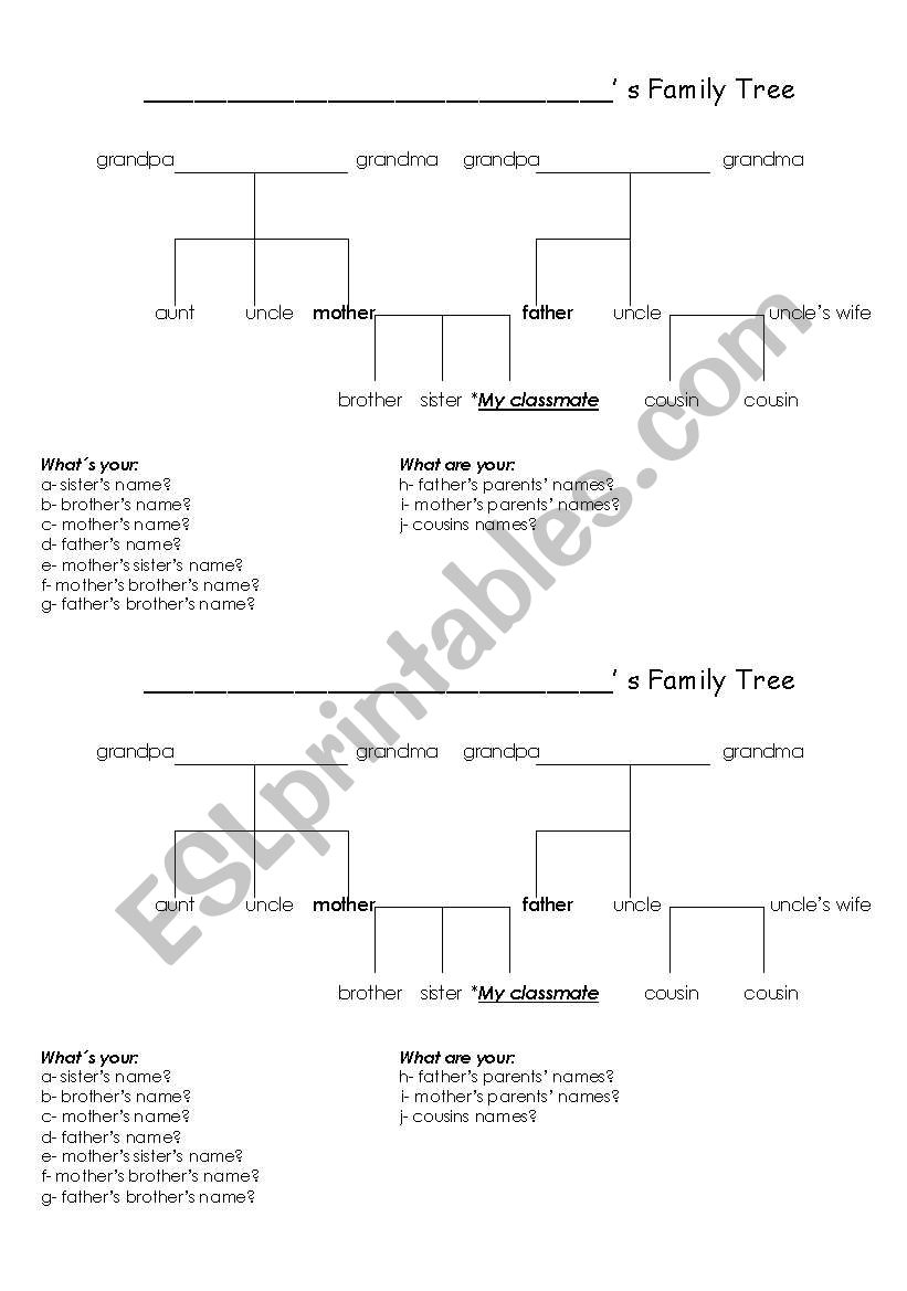 family tree conversation worksheet