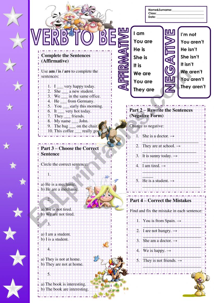 verb to be worksheet