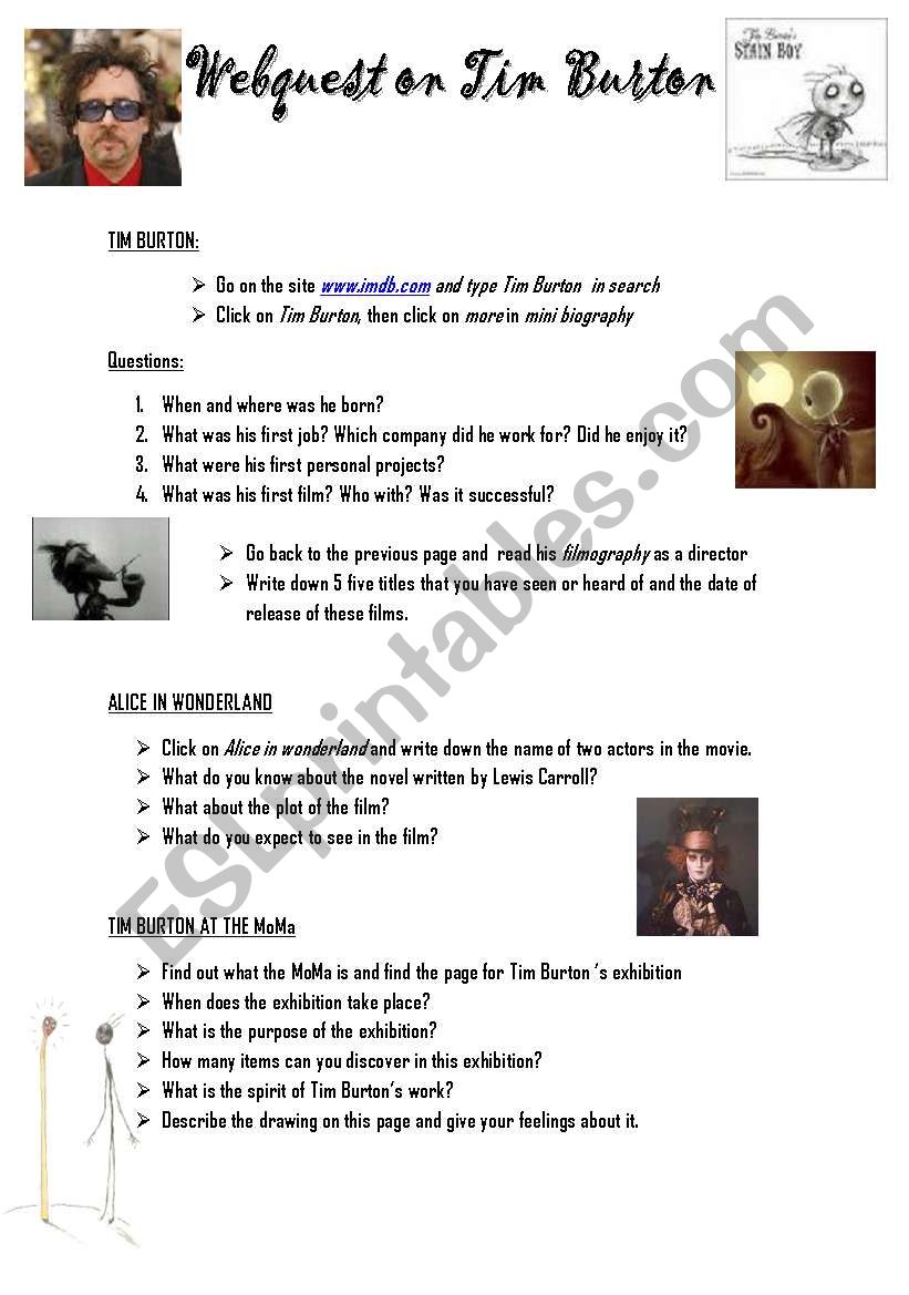 webquest on tim burton worksheet