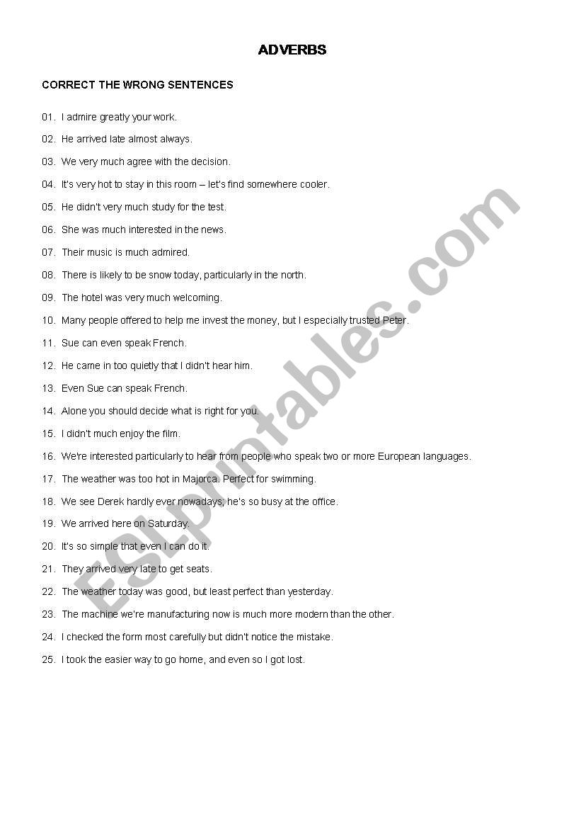 Adverbs worksheet