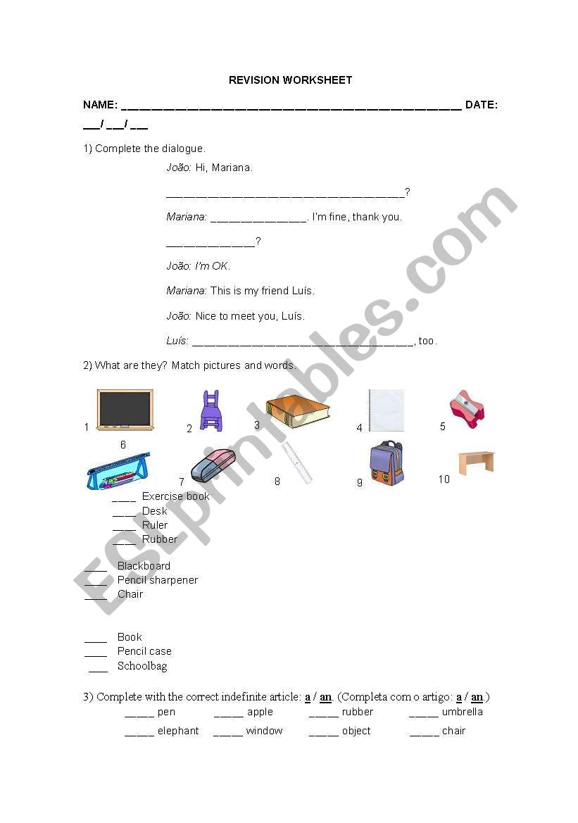 Revision Worksheet worksheet