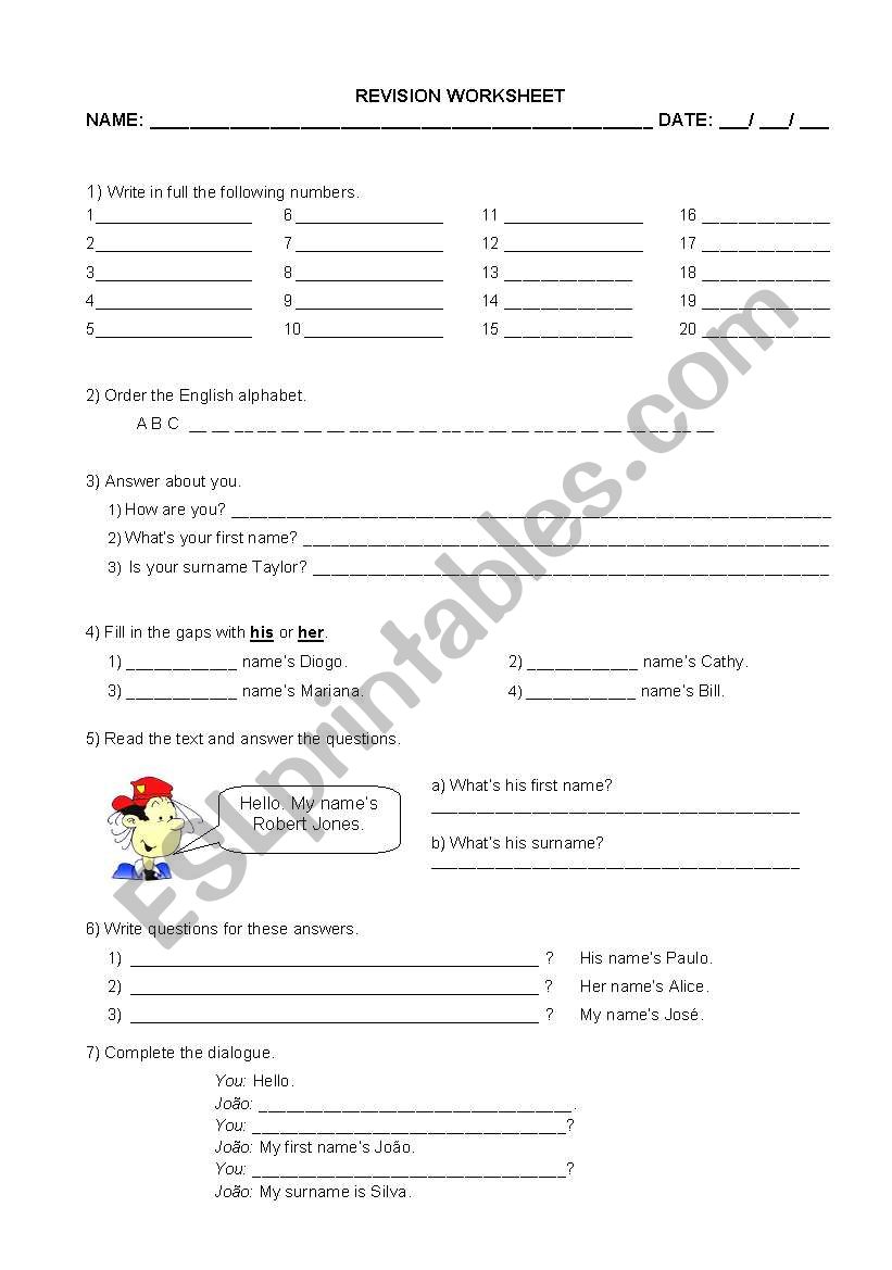 Revision Worksheet worksheet