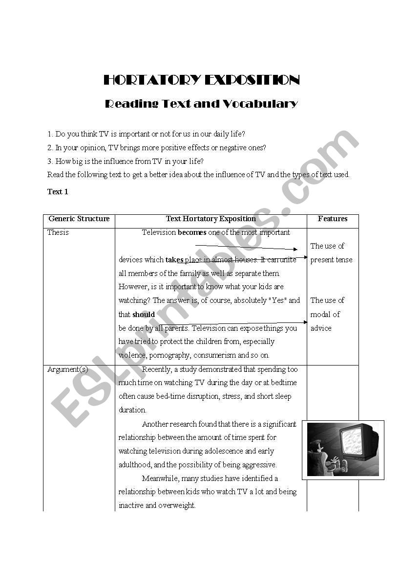 Hortatory Exposition-reading txt and vocabulary