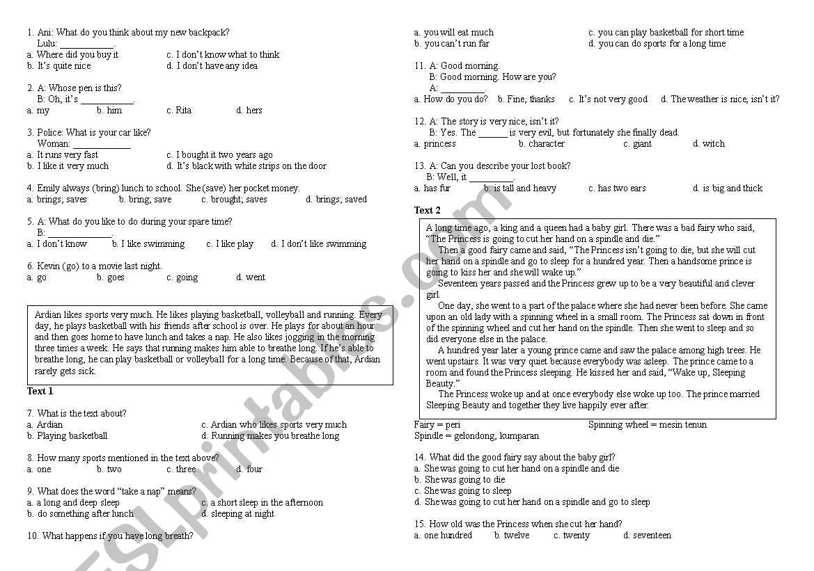 Grammar Test worksheet