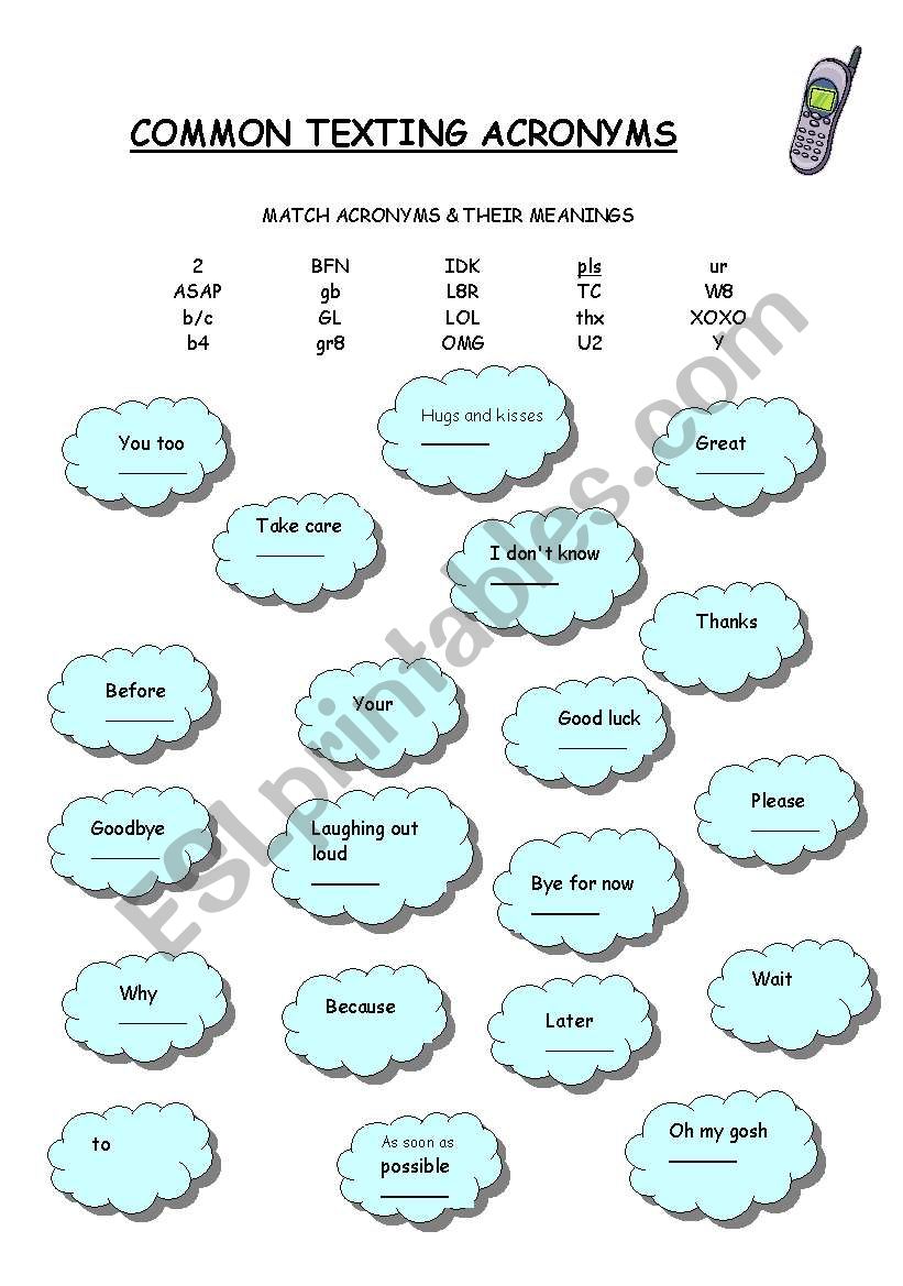 TEXTING ACRONYMS worksheet