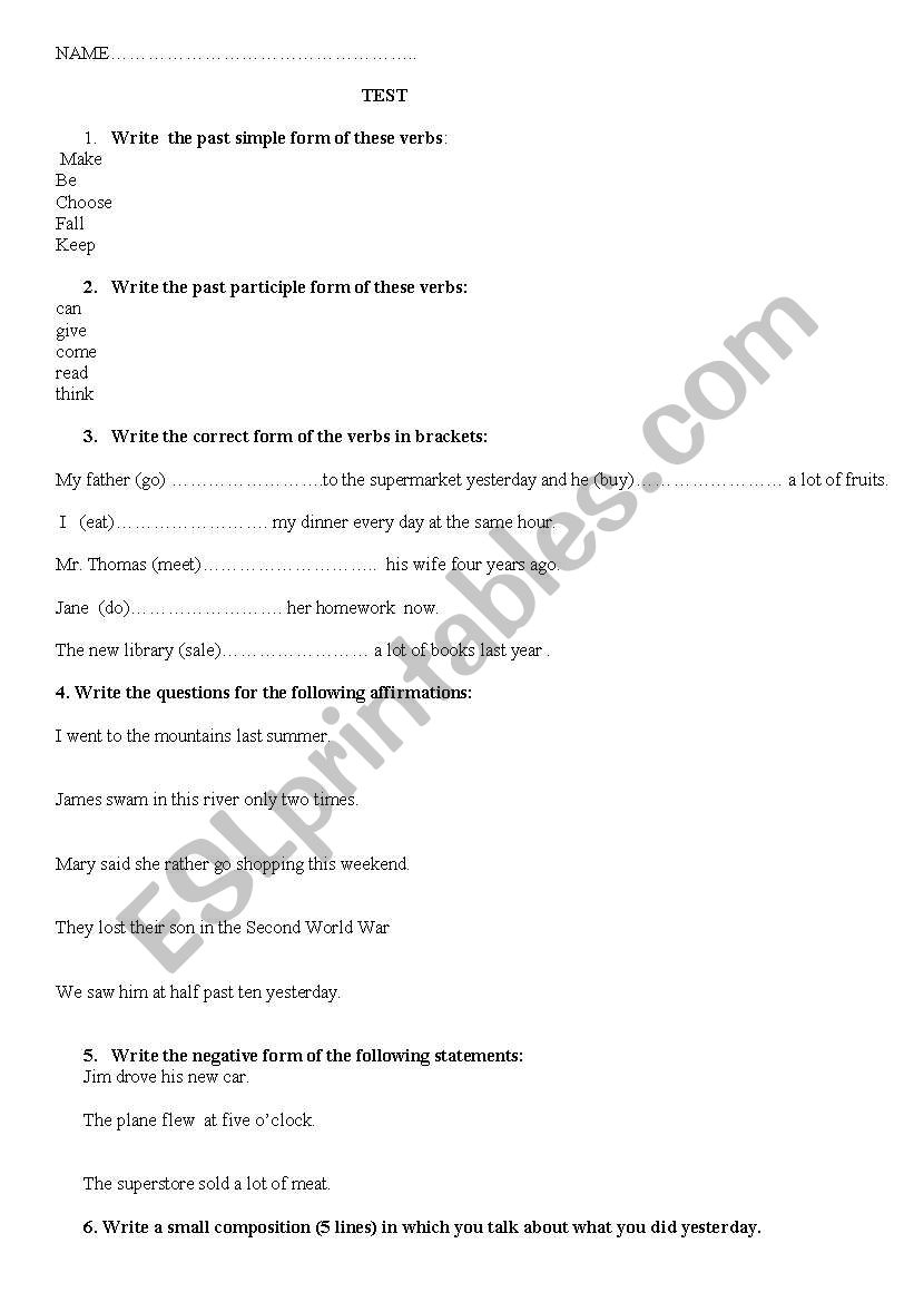 irregular verbs worksheet