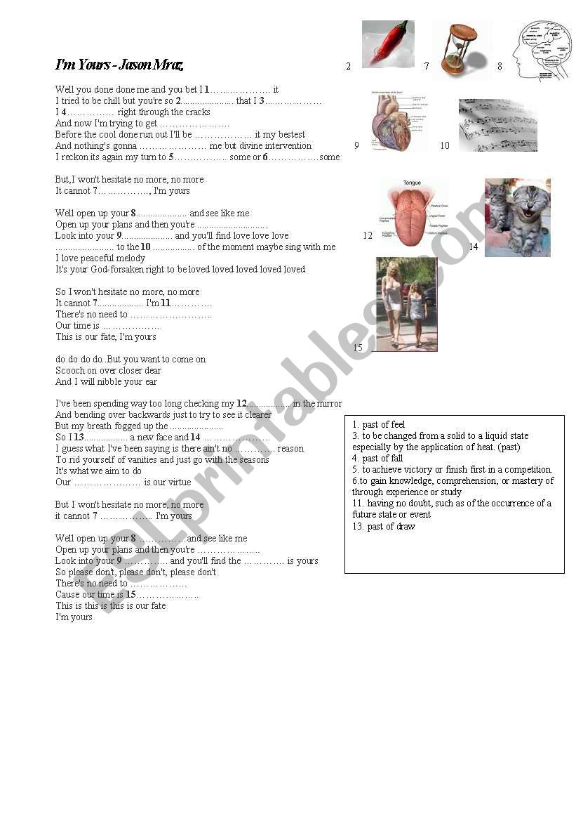 Song: IÂ´m Yours - Jason Mraz worksheet
