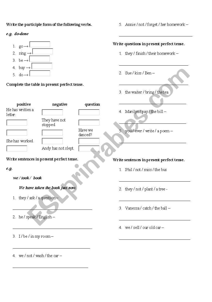 exercise worksheet