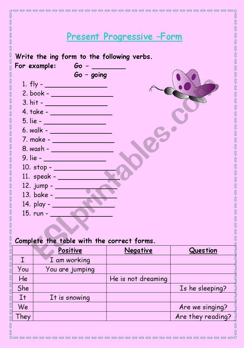 Form of Present Progressive worksheet