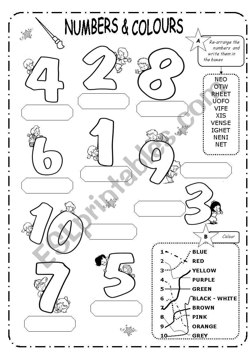 NUMBERS (1-10)  & COLOURS  - B&W