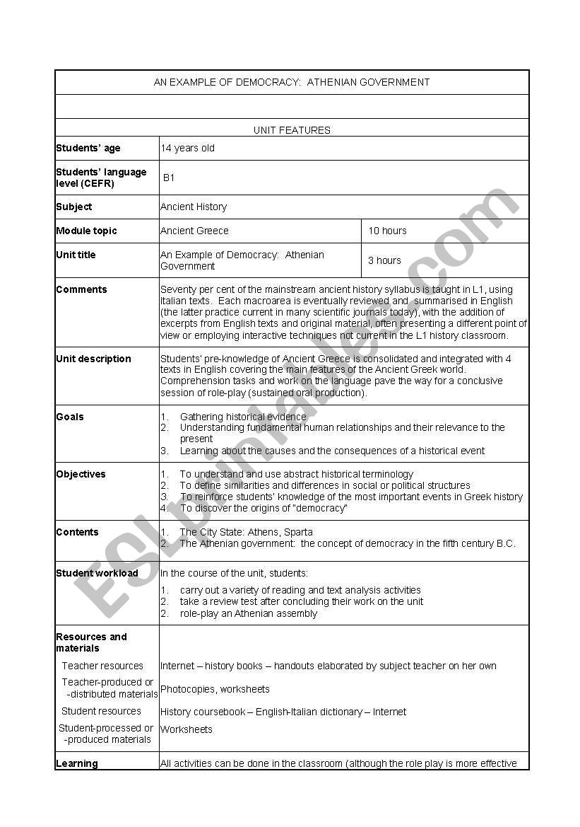 Athenian governement worksheet