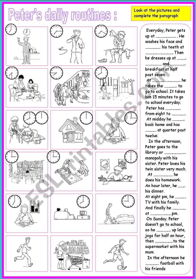 peter´s daily routines - ESL worksheet by ben 10