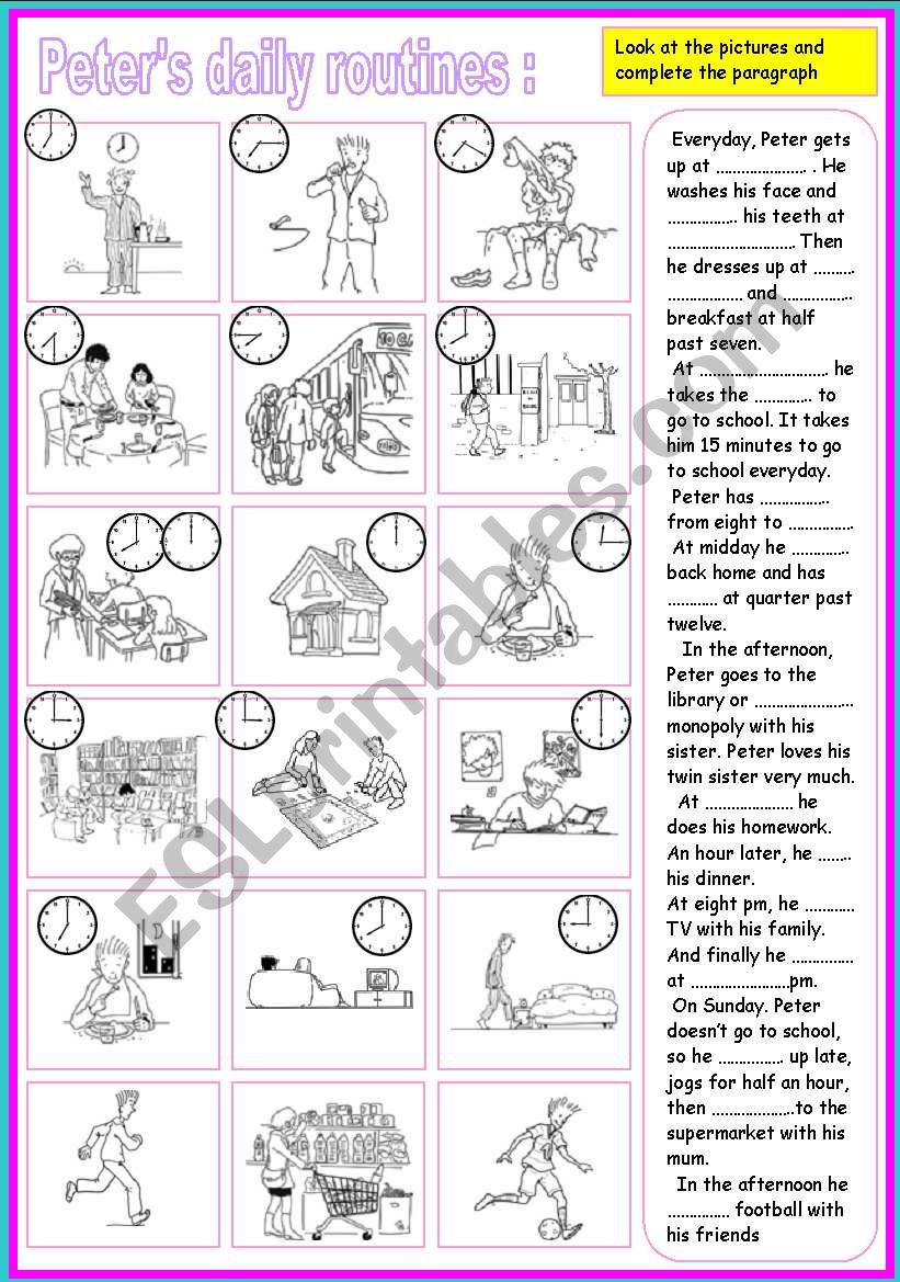 peters daily routines worksheet