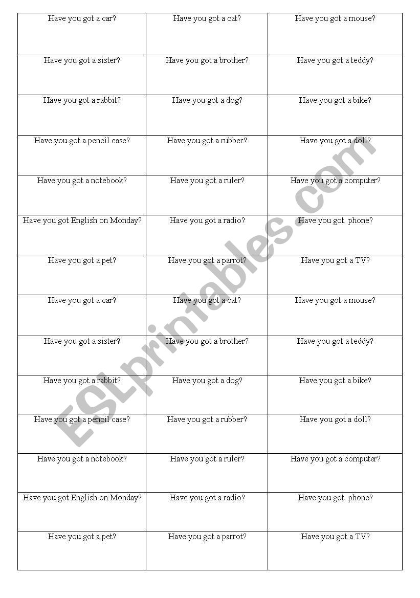 Have got - speaking cards worksheet