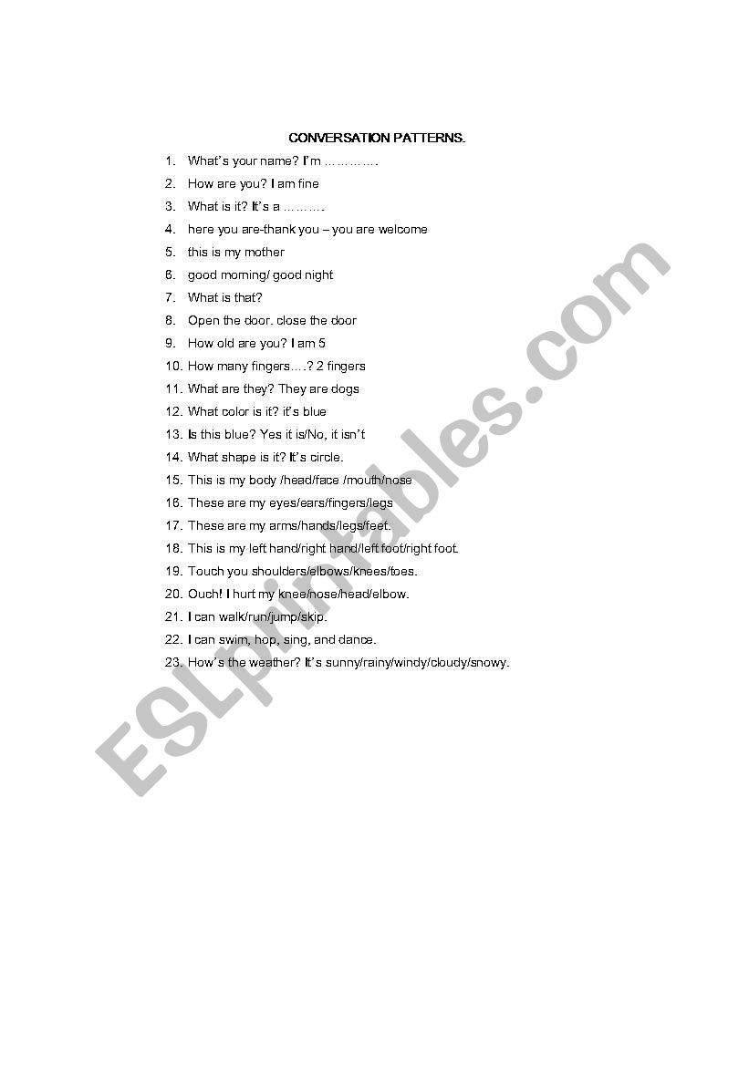 conversaton patterns worksheet