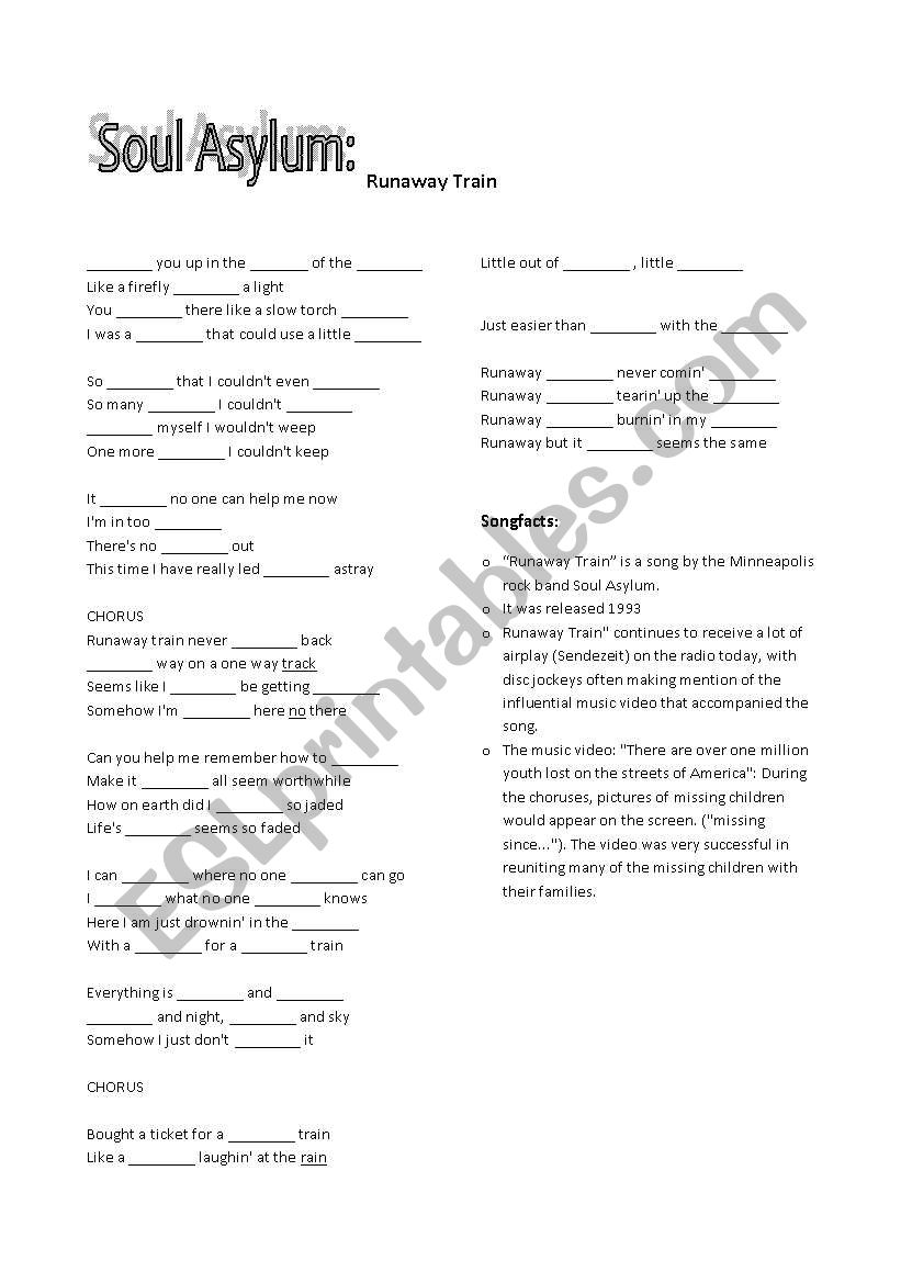 Soul Asylum - Runaway Train worksheet