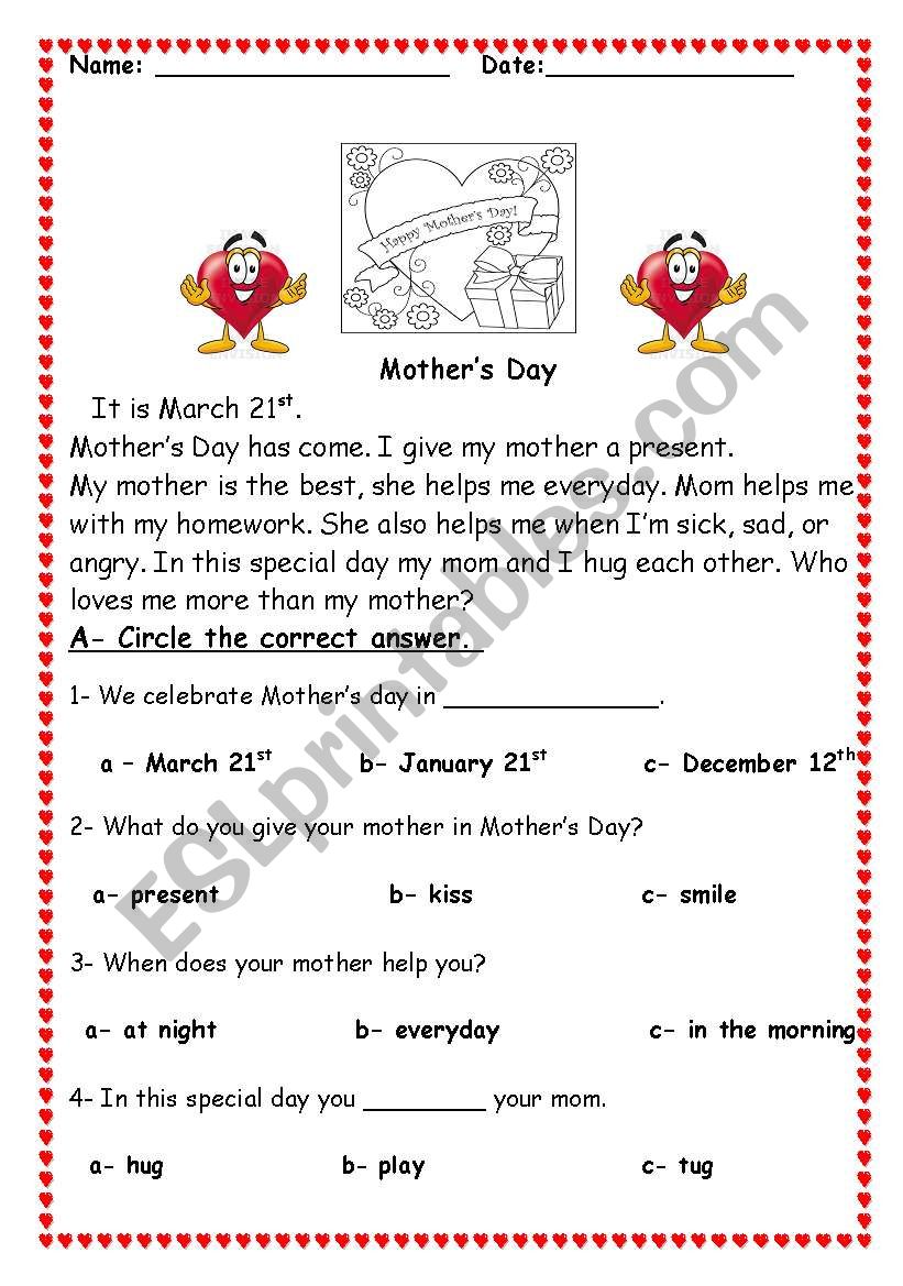 Reading comprehension worksheet