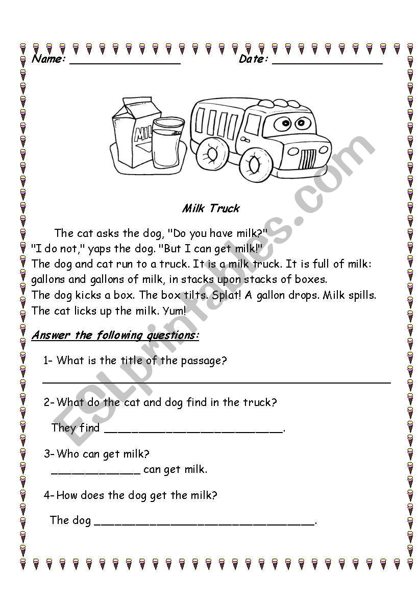 Reading comprehension worksheet