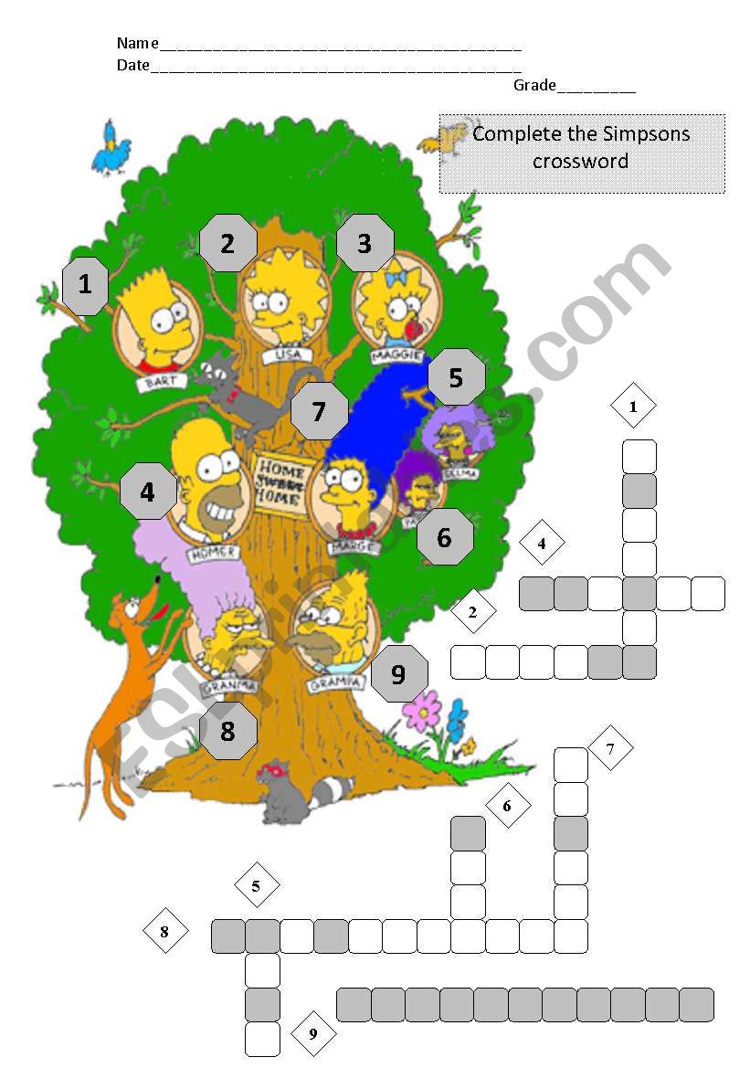The Simpsons Crossword worksheet