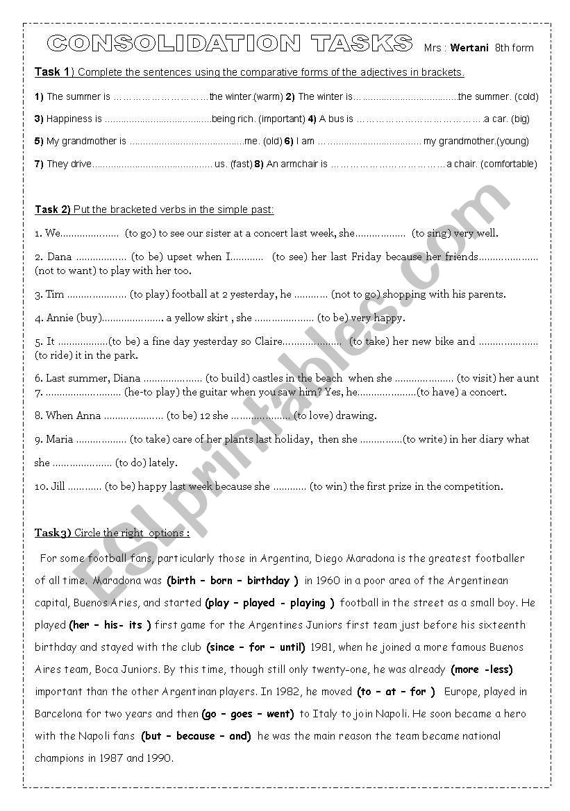 Consolidation tasks worksheet