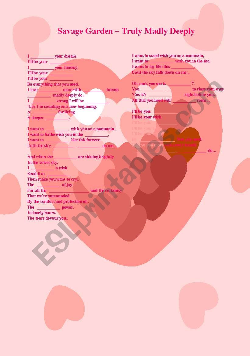 Valentines Day Song Worksheet