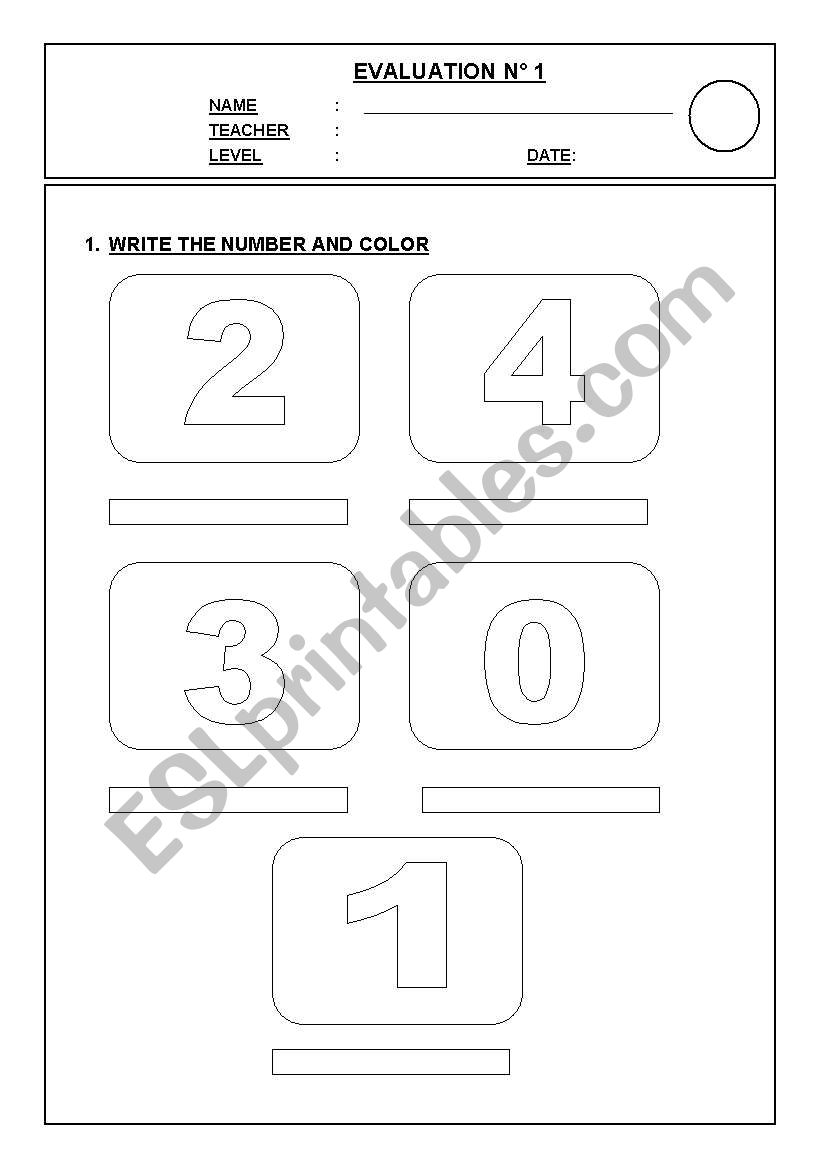 EVALUATION NUMBERS FROM 1 TO 10 1st grade