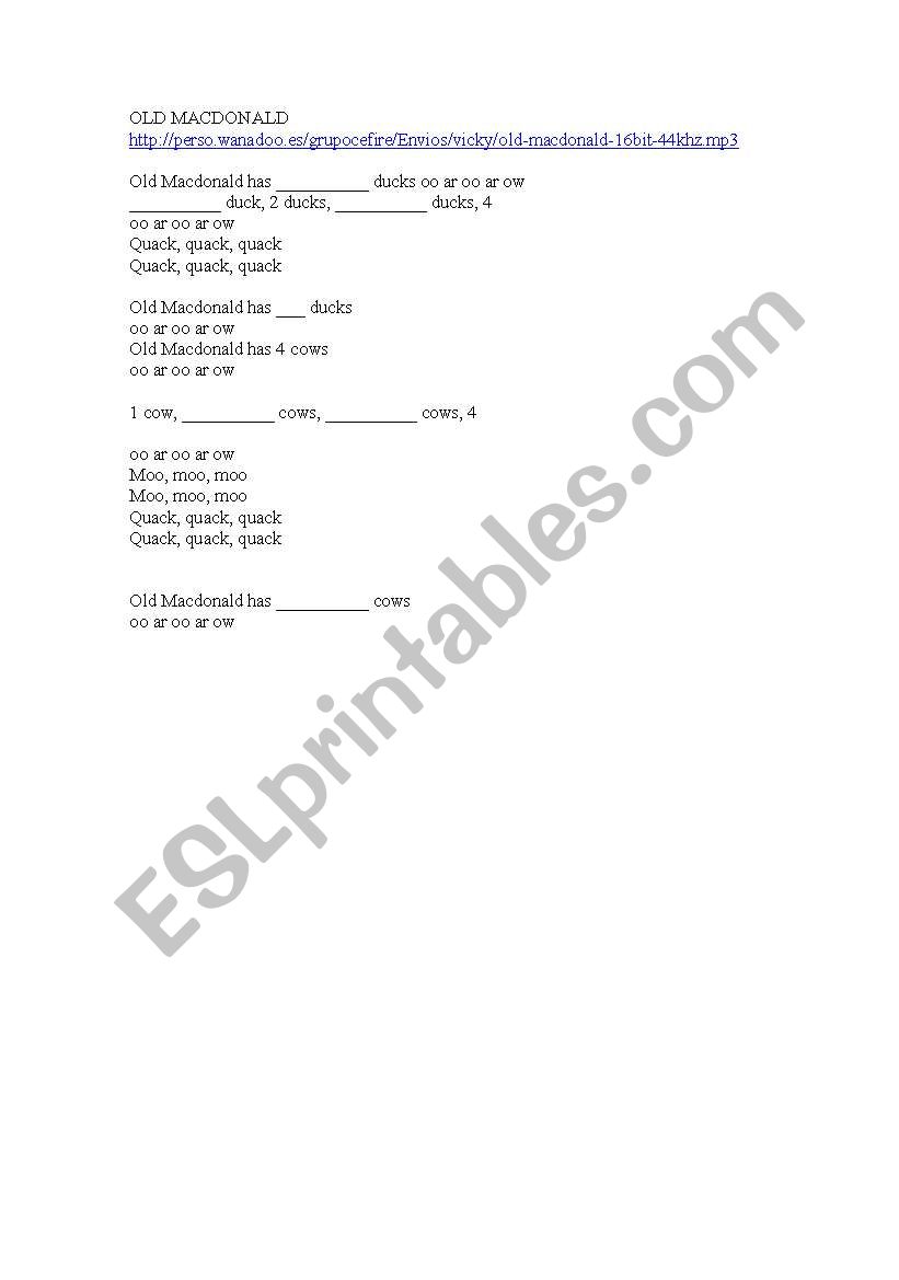 OLD MACDONALD - The song worksheet