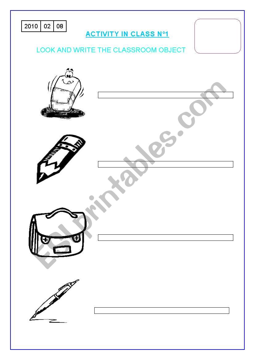 CLASSROOM OBJECTS worksheet
