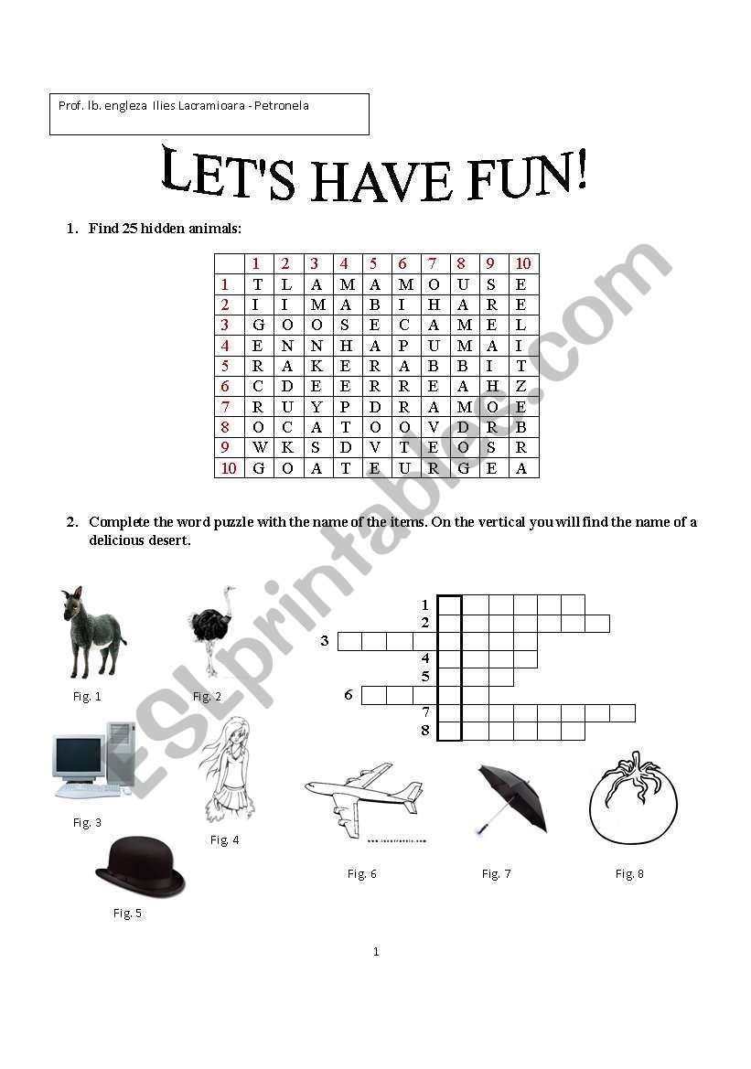 Funny games worksheet