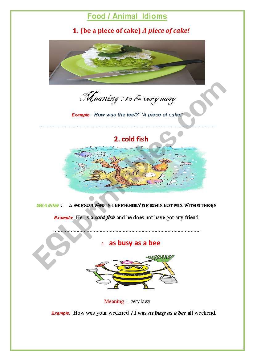 Food / Animal  Idioms worksheet