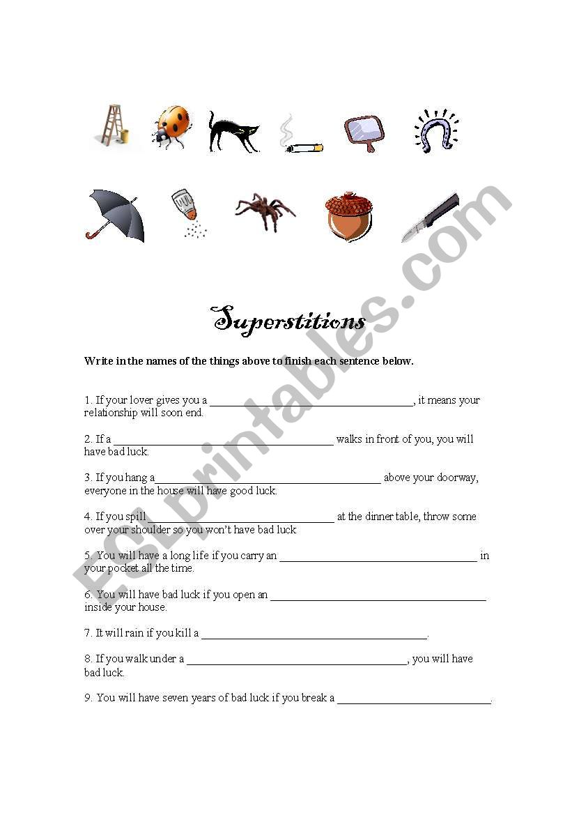 Superstitions Picture Match worksheet