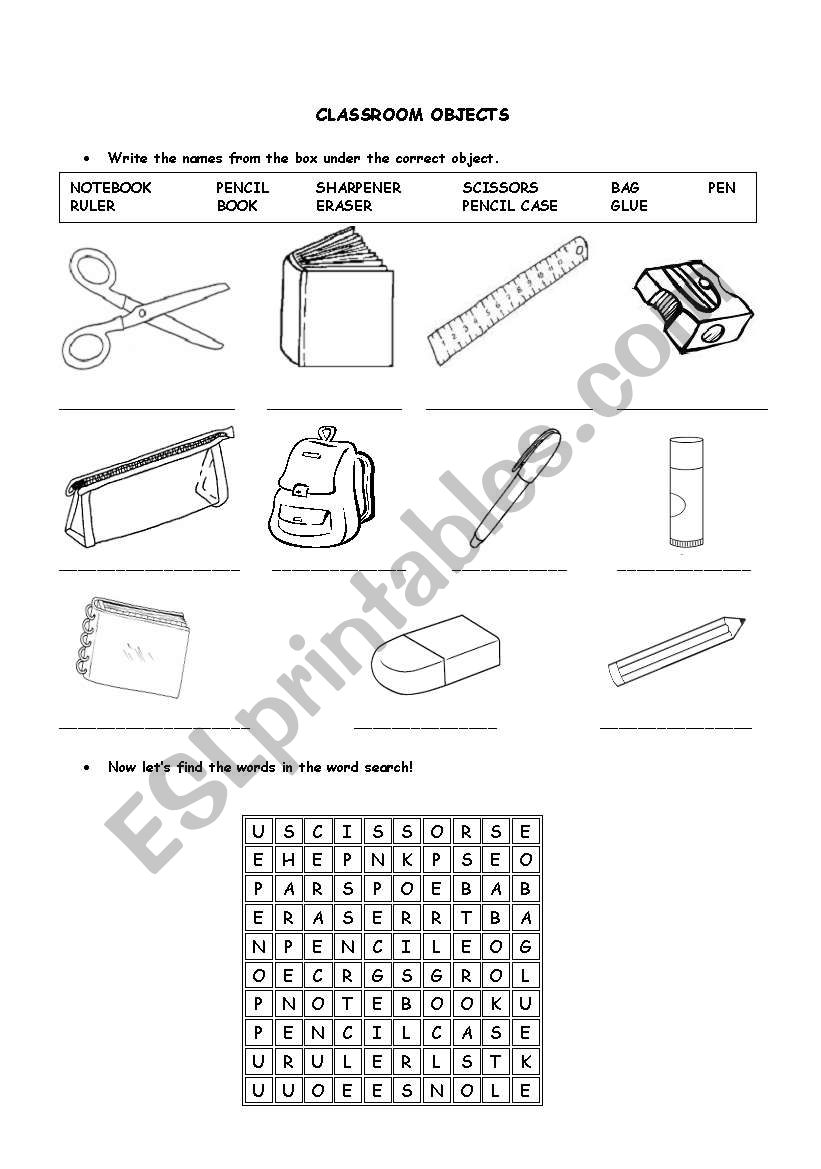 classroom objects worksheet