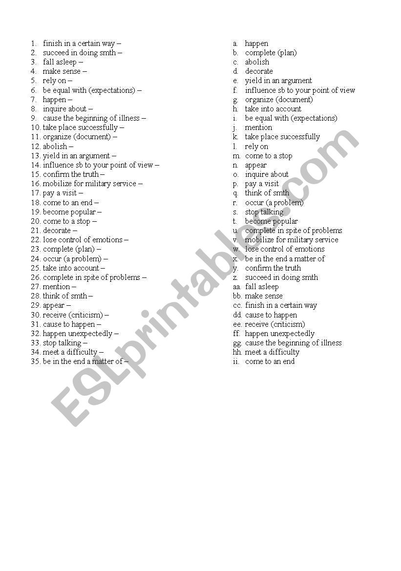 phrasal verbs matching worksheet