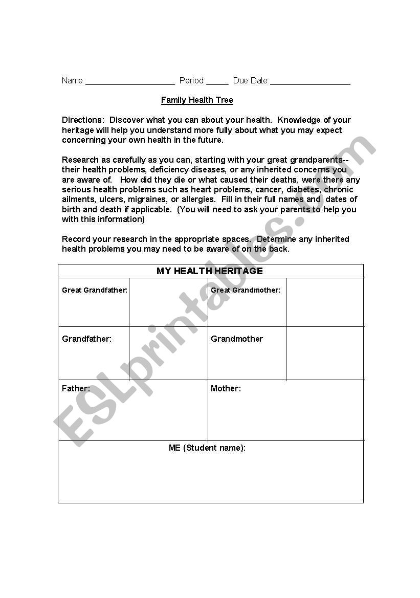 Family Tree worksheet