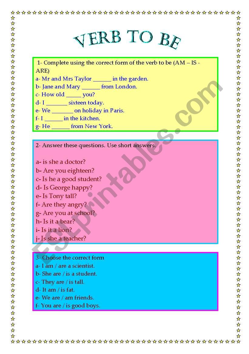 VERB TO BE worksheet