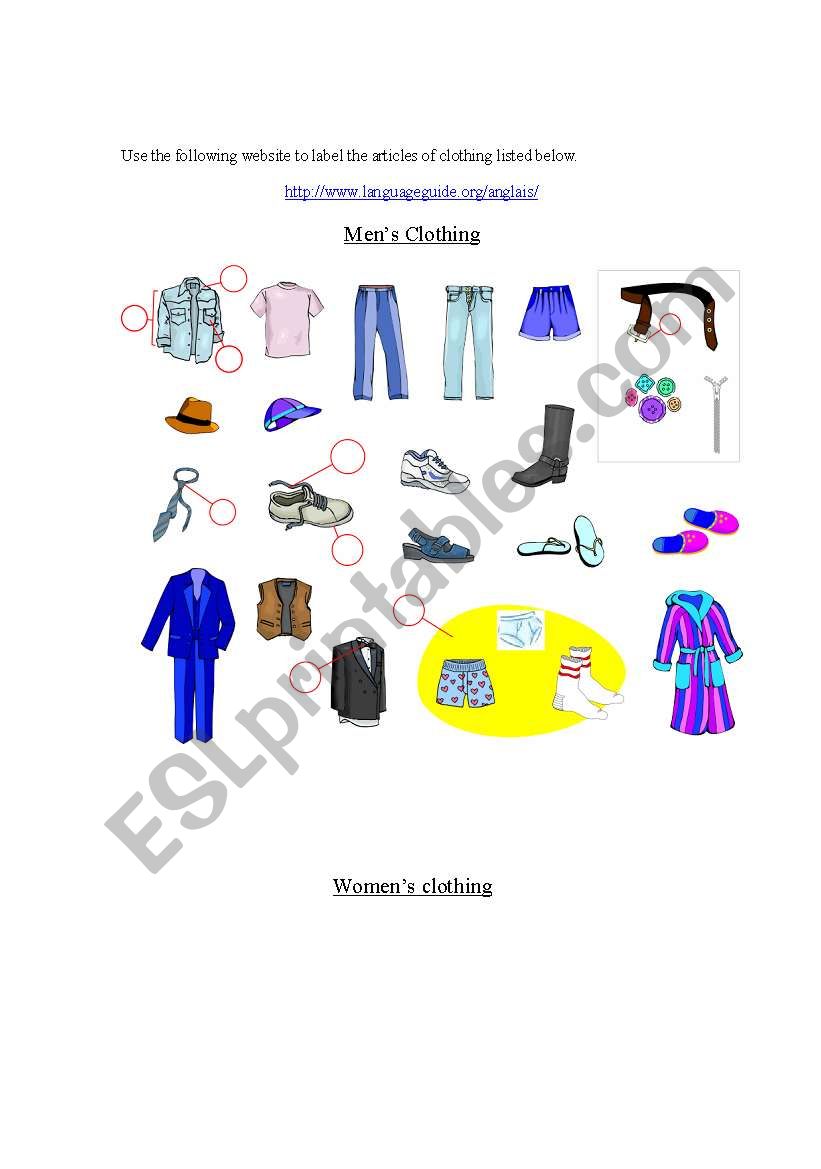 Clothing worksheet
