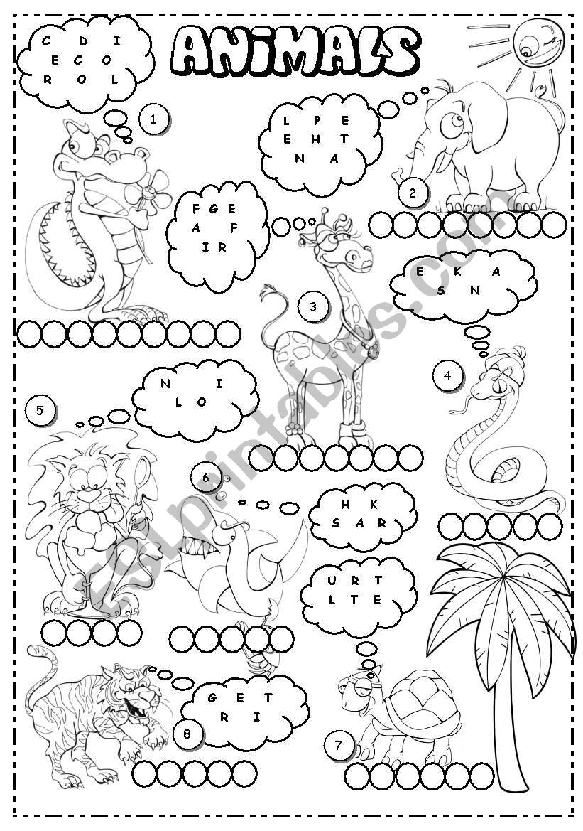 Animals spelling worksheet