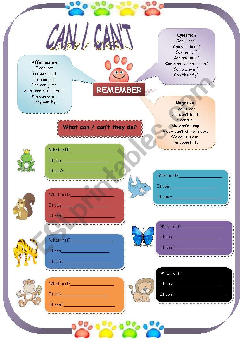 can/cant worksheet