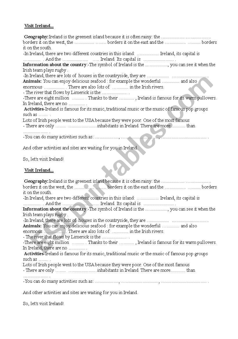 Visit Ireland worksheet