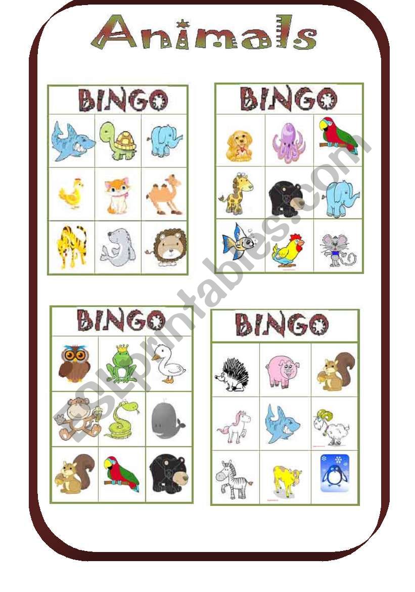 animal bingo worksheet