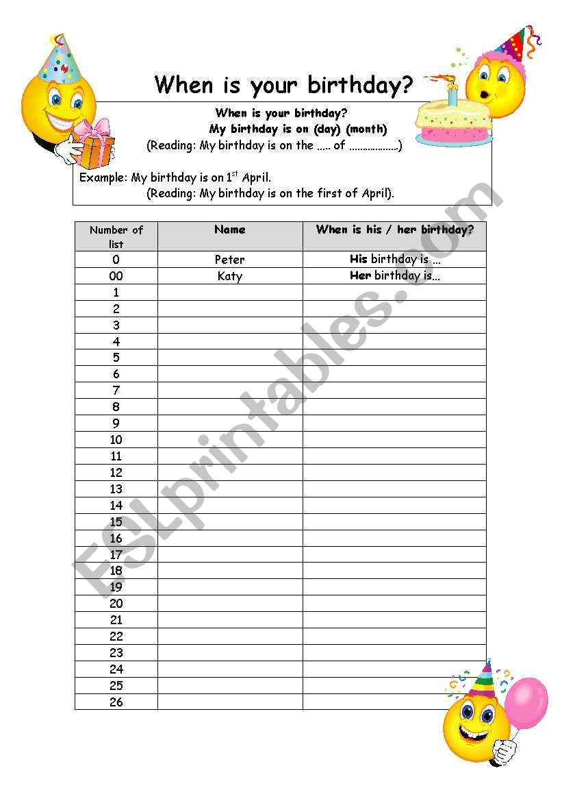 Oral activity - when is your birthday?