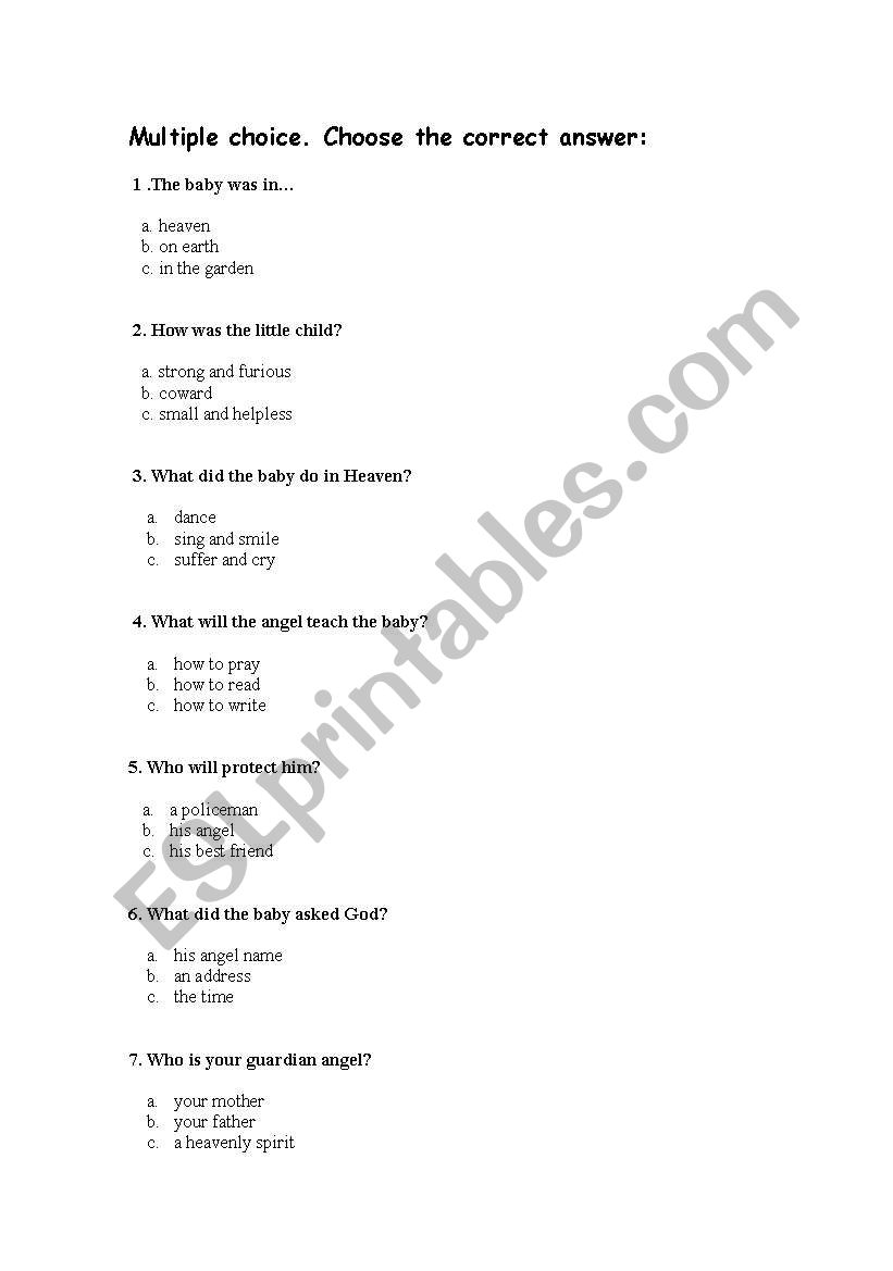 multiple choise  worksheet