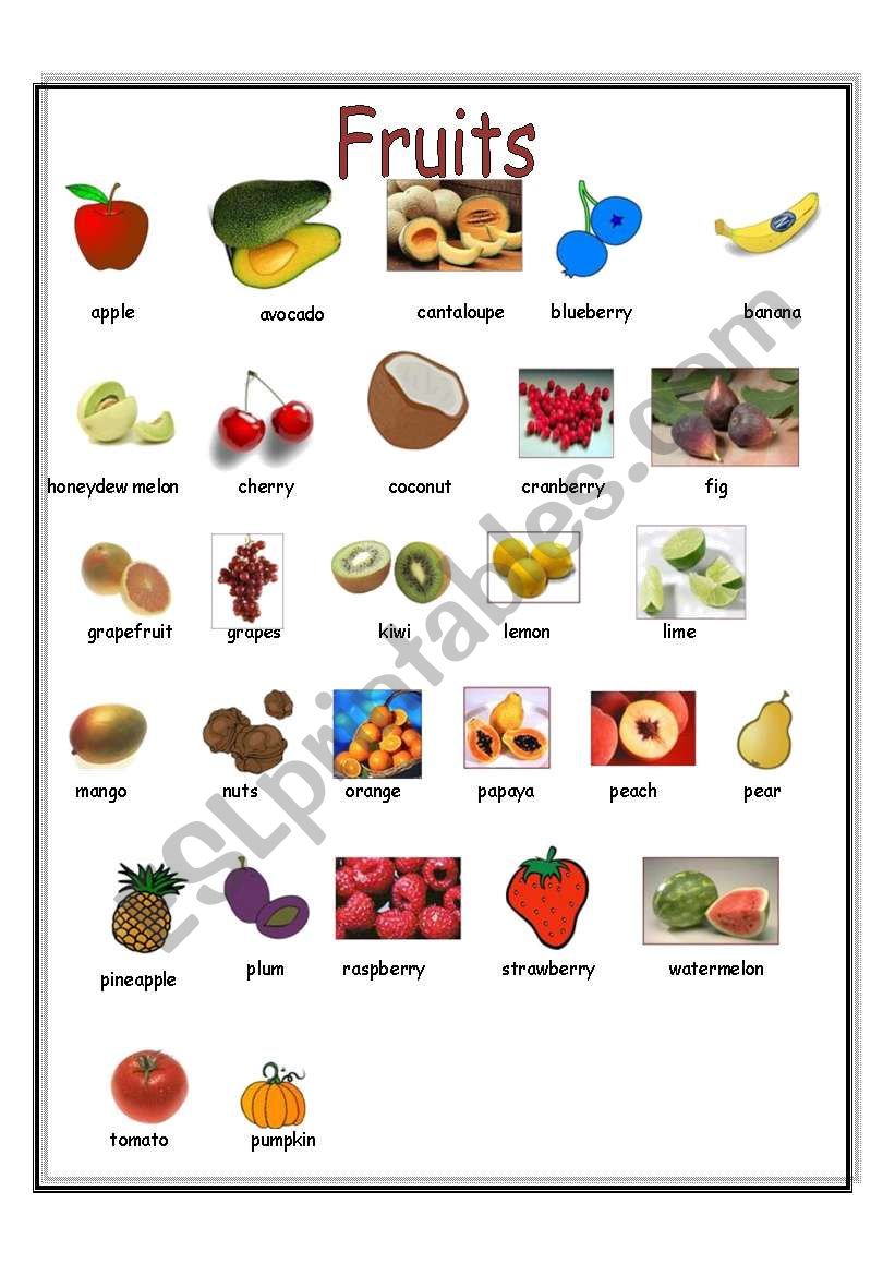 fruits pictionary worksheet