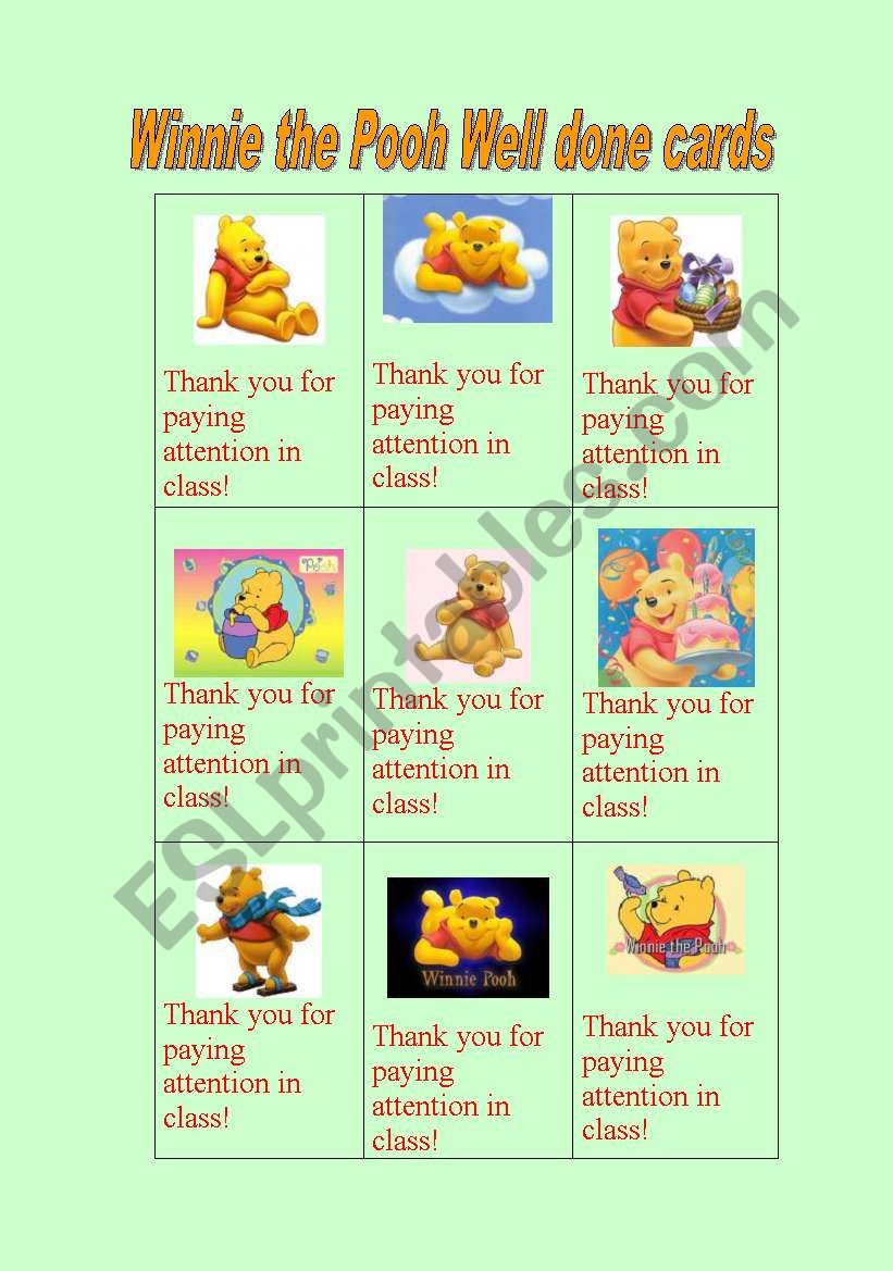 Winnie the Pooh Well done cards