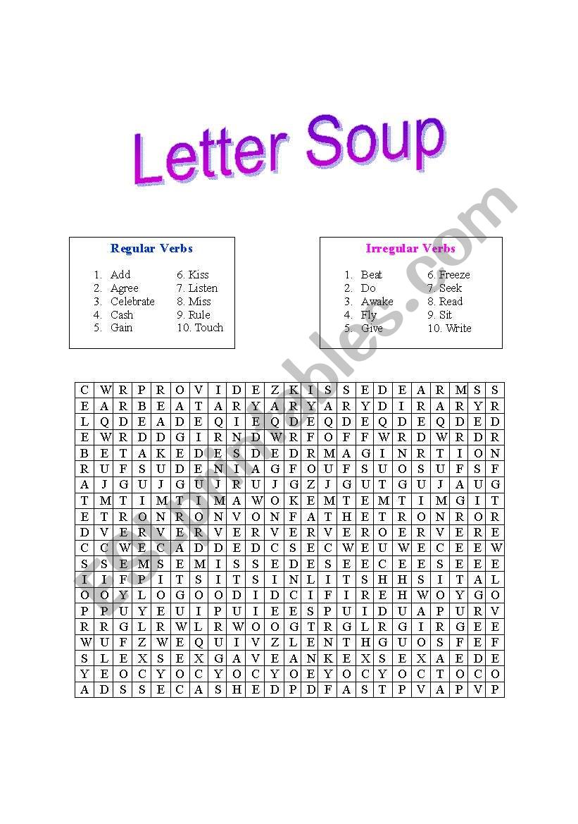 Letter Soup - Past Verbs worksheet