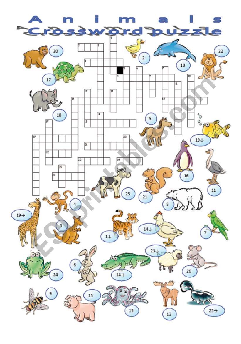Animals 3/3 crossword puzzle worksheet